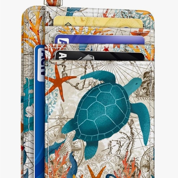 Credit Card Holder & Key Ring with Sea Turtle RFID NWOT - Picture 1 of 3
